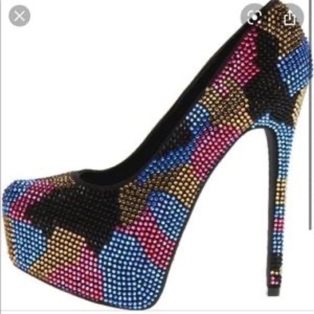 STEVE Madden dyvinal crystal rhinestone camo high heel platform Sz 7.5
